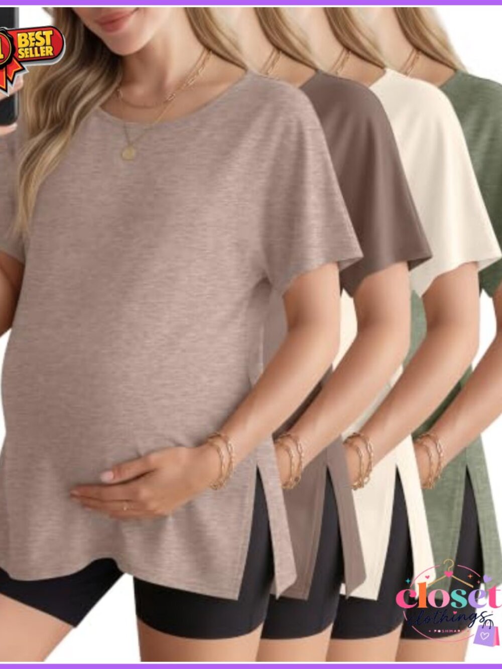 4 Pack Women Maternity Oversized T-Shirts Dolman Sleeve Pregnancy Tops